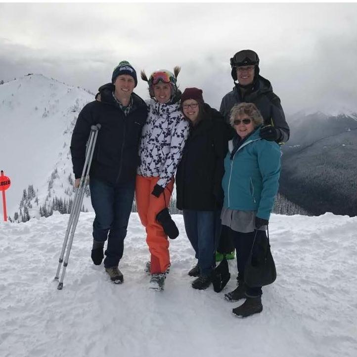 This was Lynne's first time at Crystal Mountain, we're hoping there will be more visibility and less crutches on our wedding day!