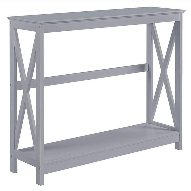 YAHEETECH X-Design Console Table 2 Tier Sofa Side Accent Tables w/Storage Shelf for Living Room Entryway Hallway, Gray