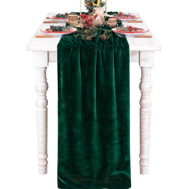 DeZerlor Emerald Green Velvet Table Runner 20 x 120 Inch Luxurious Elegant Thanksgiving Table Runner 10ft Soft Cotton Velvet Fabric for Fall Halloween Thanksgiving Christmas Dining Table Decor