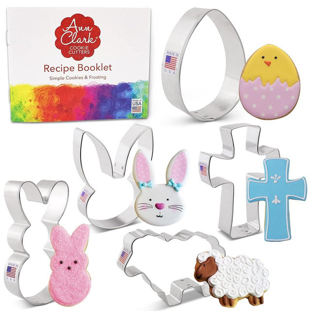 Ann Clark Easter 5-Pc. Cookie Cutter Set, Made in USA, Egg, Bunny, Bunny Face, Holy Cross, Lamb