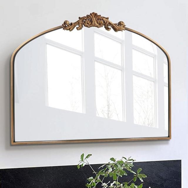 WAMIRRO Antique Mirror,Gold Traditional Vintage Ornate Baroque Mirror,Arched Brass Mirror,Wall Mounted Mirrors for Entryway/Fireplace/Living Room/Hallway/Bathroom 36"X30"