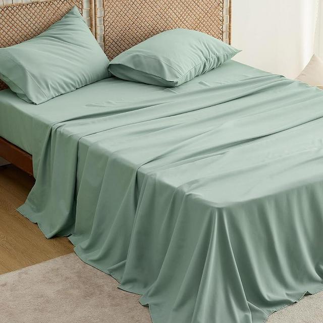 Bedsure Cooling Sheets for King Size Bed Set, Polyester & Rayon Derived from Bamboo King Sheets, Breathable & Wrinkle Free, Silky Soft with 16 Inch Deep Pocket Bed Sheets - Sage Green
