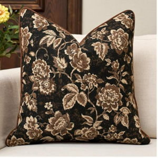 Vintage Floral Pillow Cover 18x18, Chenille Rectangle Throw Pillow Cover for Couch Sofa, Decorative Accent Cushion Cover, Modern Farmhouse Home Decor for Living Room Bedroom, Black Brown