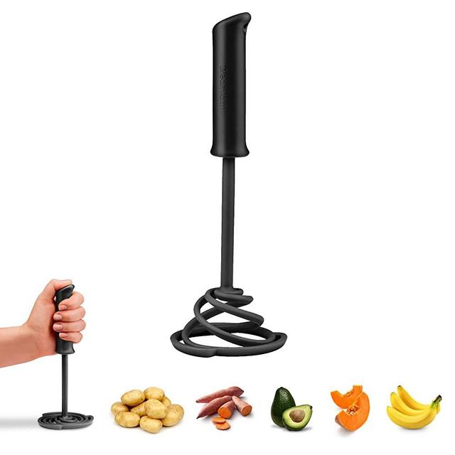 Dreamfarm Smood Lite | One-Handed Vegetable & Potato Masher with Soft Grip and Bowl Scraper | Black