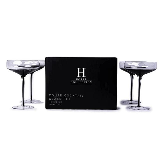 Hotel Collection Smoke Stem Champagne Glasses | Smoky Black Champagne and Coupe Flutes to Elevate Every Special Moment that Calls for Sparkling Wine | 4 Glasses (Coupe)