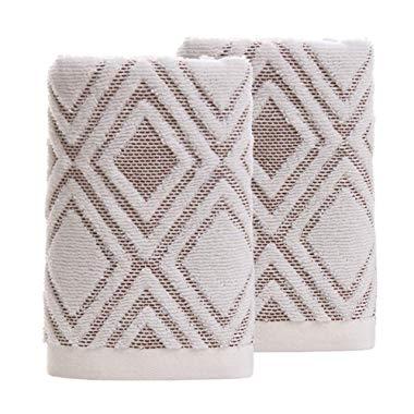 Pidada Hand Towels Set of 2 100% Cotton Diamond Pattern Highly Absorbent Soft Towel for Bathroom 13 x 29.5 Inch (Beige)