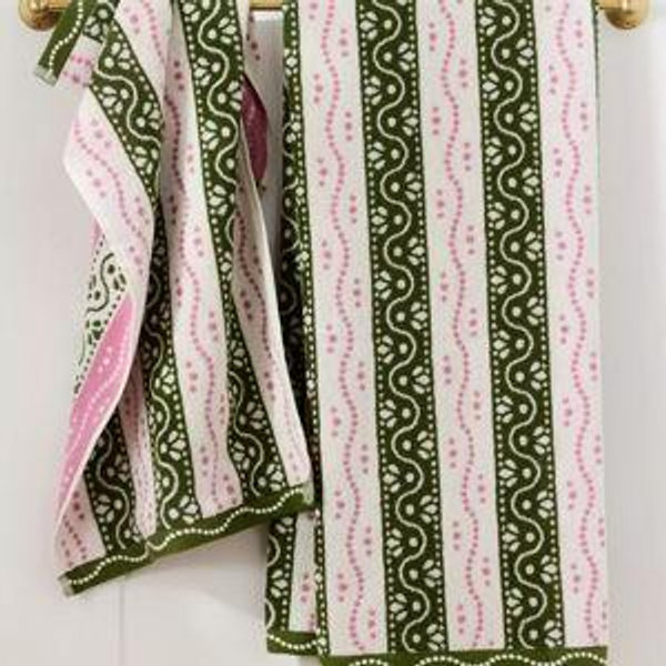 Ivy Cotton Woven Stripe Towel Collection - Green Stripe, Bath Towel