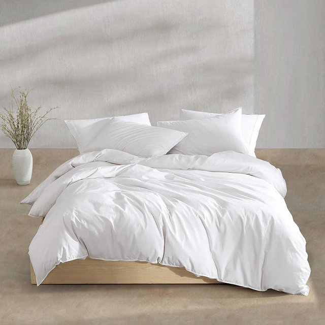 Calvin Klein - Queen Comforter Set, Modern Cotton Washed Percale Bedding with Matching Shams, Oeko-Tex Certified (Washed Percale White, Queen)