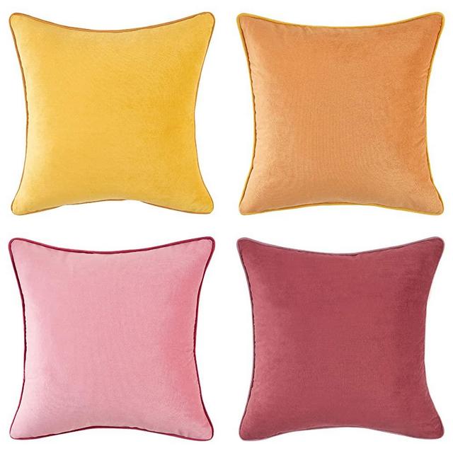 MONDAY MOOSE Decorative Throw Pillow Covers Cushion Cases, Set of 4 Soft Velvet Modern Double-Sided Designs, Mix and Match for Home Decor, Pillow Inserts Not Included (18x18 inch, Yellow/Pink)