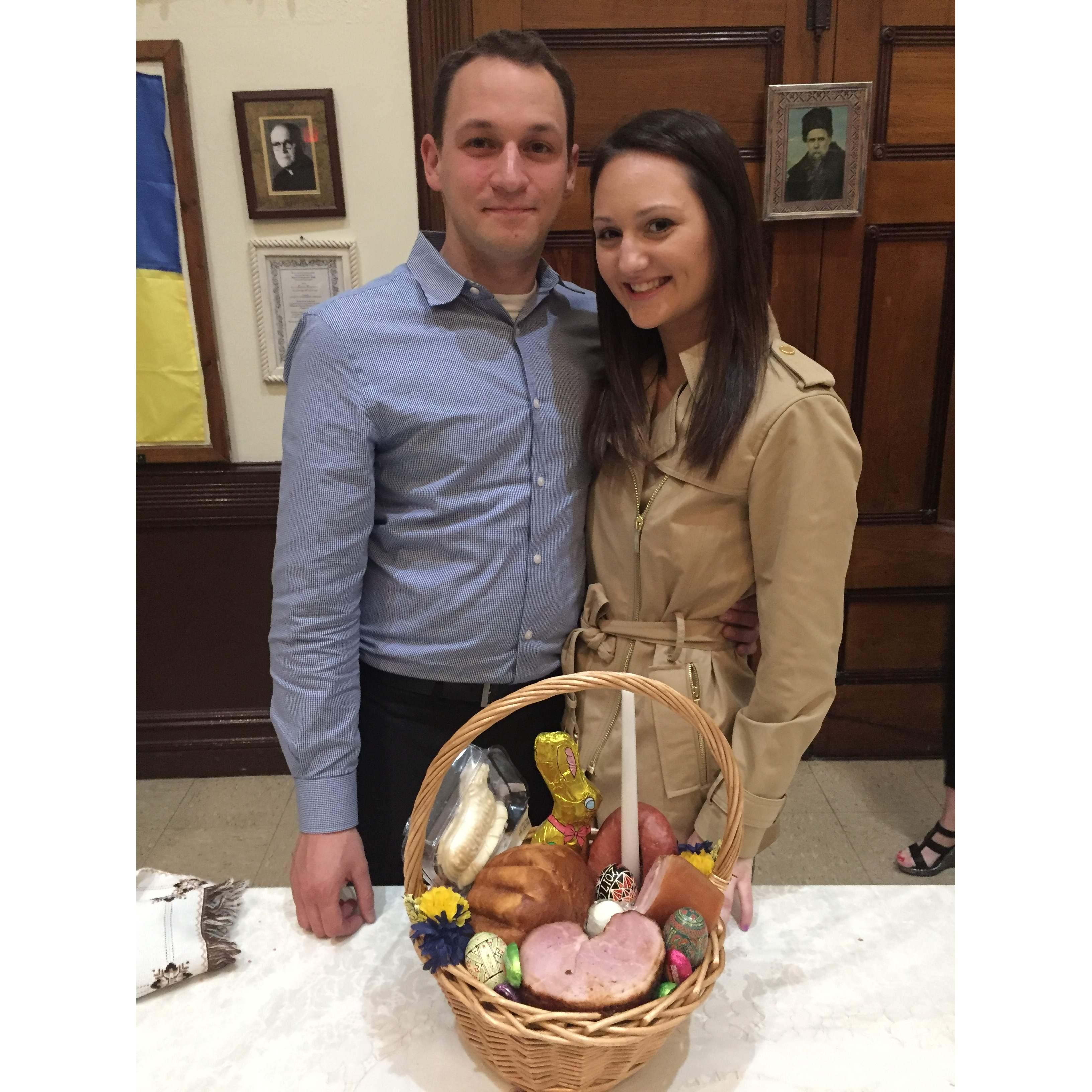 I love that Nick and I can share the same Ukrainian traditions such as Blessing Easter Baskets. Just a little something extra cute, our ham was in the shape of a heart.