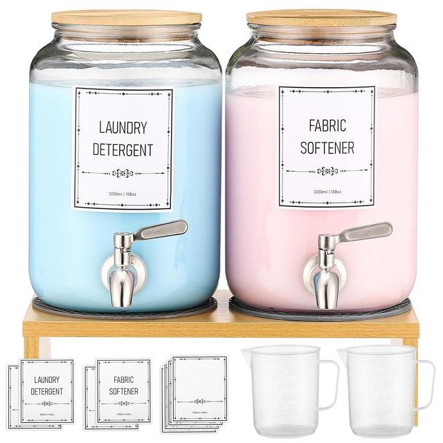 Glass Laundry Detergent Dispenser, Laundry Liquid Dispenser With Stainless-Steel Tap, 0.9 Gallon Liquid Fabric Softener Dispenser. Glass Jars Laundry Containers for Laundry Room Organization & Storage