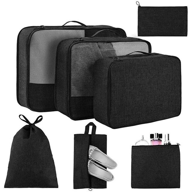 Packing Cubes for Travel 7 Set, Luggage Packing Organizers with Shoe Bag and Toiletry Bag (Black)