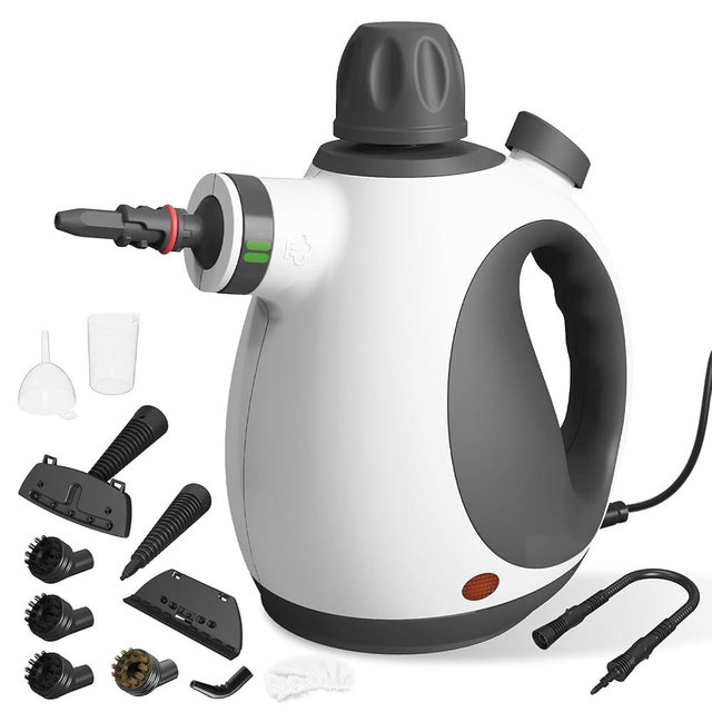 Handheld Steam Cleaner, Pressurized Multi-Purpose Natural Steamer with 12 pcs Accessories, Steamer for Cleaning Car, Bathroom Counter Top, Shower, Upholstery, Couch, Tile Grout, Window, Grease