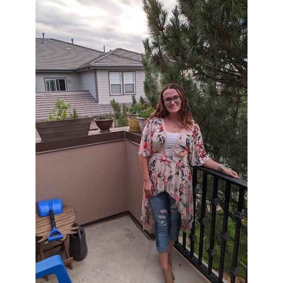 2020 - Lory on the patio with our first container garden!