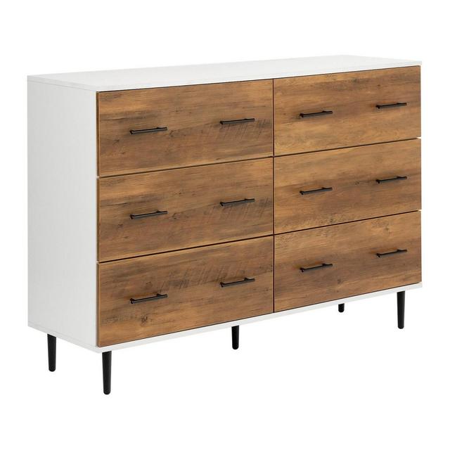 Modern 6 Drawer Wood Dresser White/Rustic Oak - Saracina Home