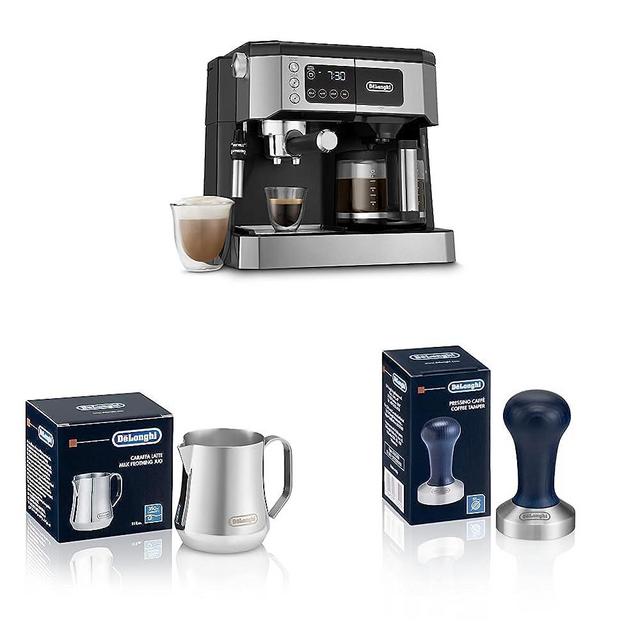 De'Longhi All-in-One Combination Coffee Maker & Espresso Machine & Stainless Steel Milk Frothing Pitcher, 12 ounce (350 ml), Barista Tool, 12 oz & DLSC058 Coffee Tamper