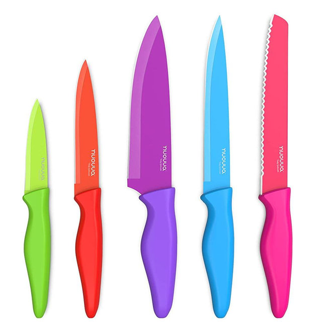 nuovva Kitchen Knife Set With Color Coding 5 Piece Colored Knives Set Stainless Steel Dishwasher Safe