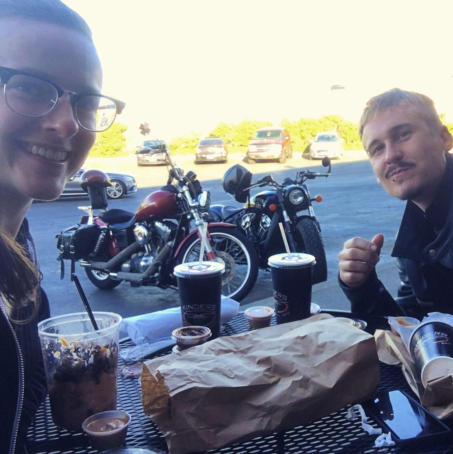 On our 1 year anniversary, we rode our motorcycles to our favorite bbq spot in Concord, CA.