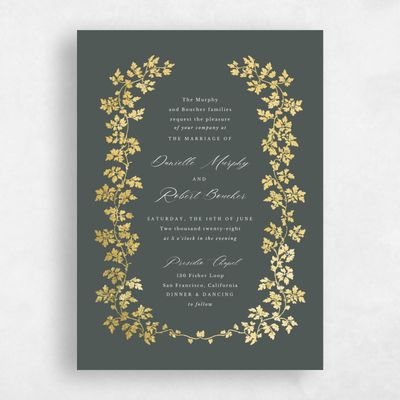 Dark Seaweed, Green Wedding Invitation - Edera Portrait Foil