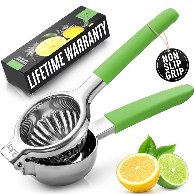 Zulay Kitchen Lemon Squeezer Stainless Steel with Premium Heavy Duty Solid Metal Squeezer Bowl and Food Grade Silicone Handle - Large Manual Citrus Press Juicer and SS Lime Squeezer (Light Green)
