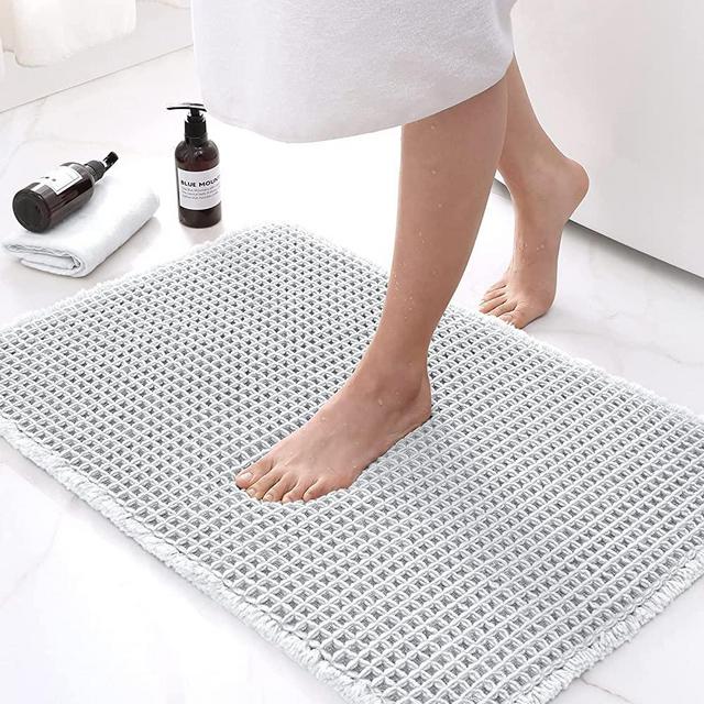 Bathroom Rug Bath Mat Washable Soft Absorbent Shower Room Rugs Waffle Sparkle Carpet 17.5"x25.5" Light Gray