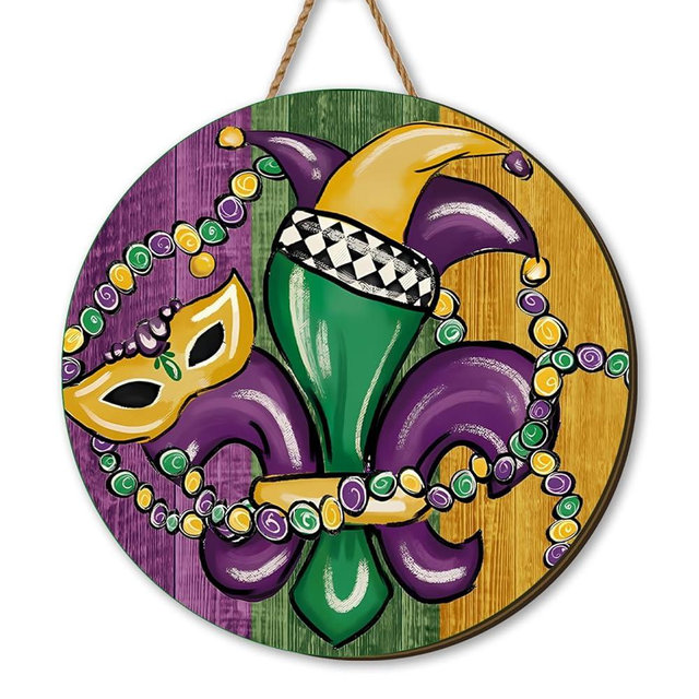 Yarcooly Mardi Gras Decorations New Orleans Brazi Carnival Hanging Sign Fat Tuesday Door Sign Masquerade Decor Mardi Gras Decorations for Home Party