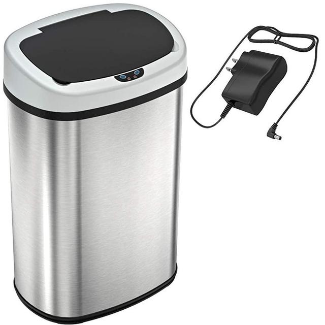 SensorCan 13 Gallon Automatic Touchless Sensor Kitchen Trash Can with Odor Filter Kit, Garbage Bin, Stainless Steel, Oval Shape