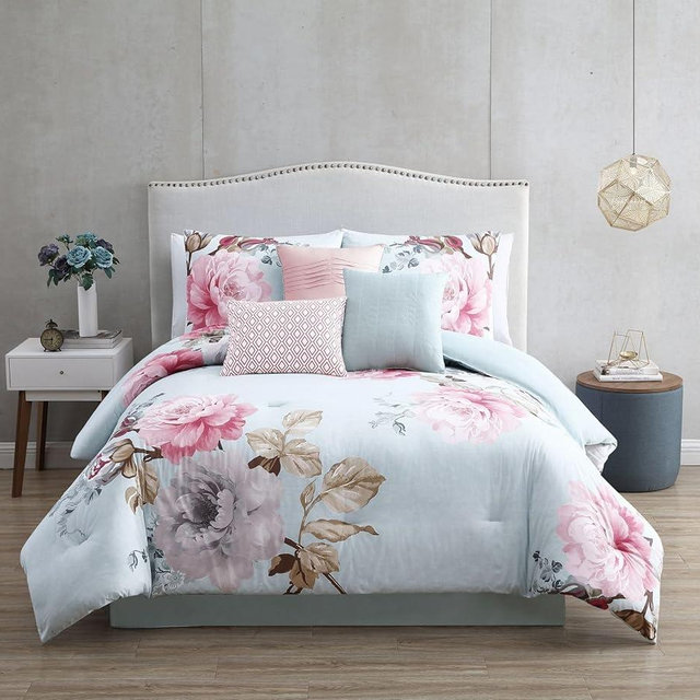 Riverbrook Home Elite Collection Comforter Set, Queen, Ridgely - Spa/Blush, 7 Piece Set