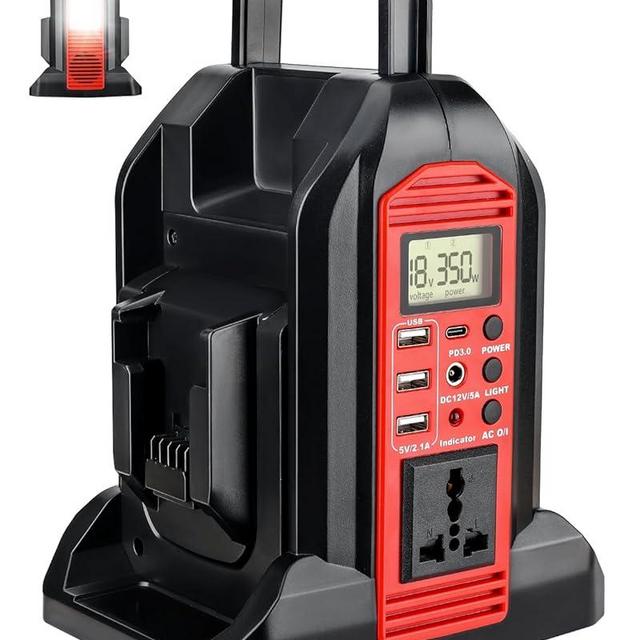 350W Power Inverter for Milwaukee M18 18V Battery, 2-Ports DC 18V to AC 110-120V Pure Sine Wave Battery Inverter with 3 USB-A Port, 1 USB-C Port,300lm LED Light for Camping Travel Emergency(Tool Only)