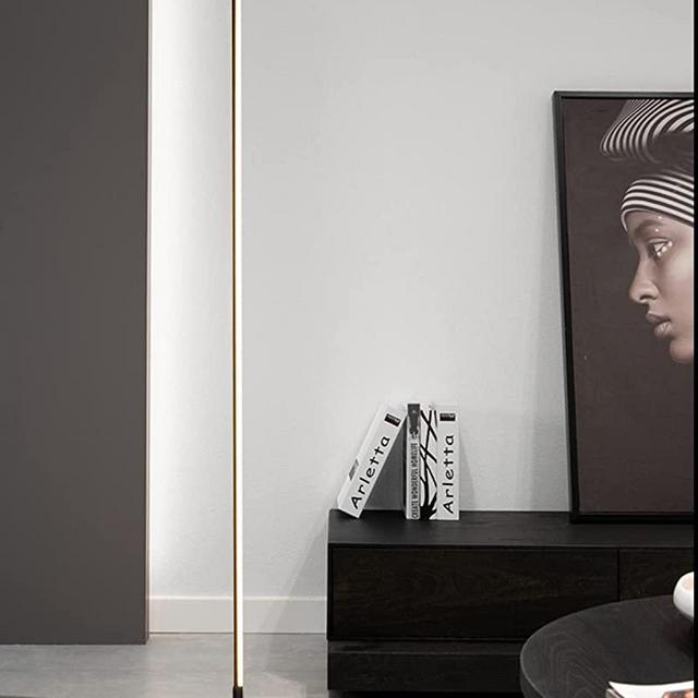TACAHE Minimalist Corner Floor Lamp - 2700K-6500K Dimmable LED - Modern Standing Lamp with Remote Controller for Living Room, Bedroom - 57" 12W - Black
