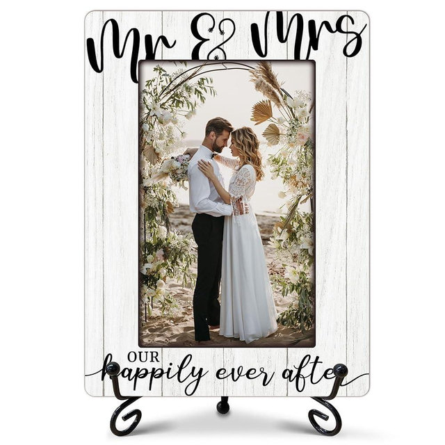 Mr and Mrs Picture Frame, Our Happily Ever After Picture Frame, Mr and Mrs Gifts, Wedding Gifts, Bridal Shower Gifts for Bride, Newlywed Anniversary Engagement Gifts for Couples, 8 x 6 Inches-352