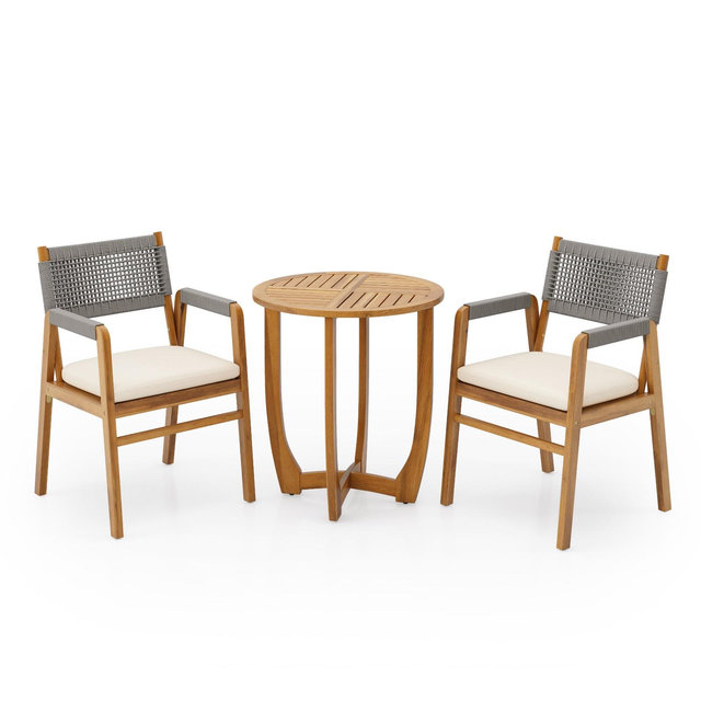 Christopher Knight Home Joueyf 3 Pieces Rustic Patio Acacia Bistro Set, Teak/Gray