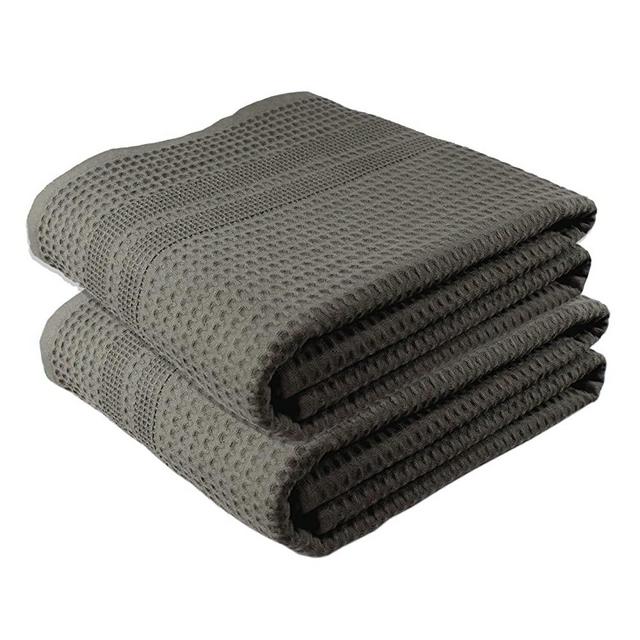 Premium Large 2 Pc Waffle Weave Bath Sheet 100% Natural Cotton – 40x80 Generous Size Lightweight Ultra Absorbent Quick Drying Fade Resistant (Stone)