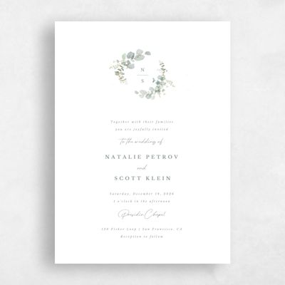 White Greenery Wedding Invitation - Verde Wreath