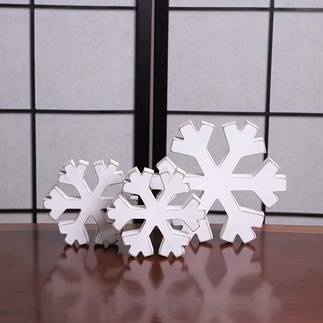 WAWOO 3 Pieces Winter Christmas Country Snowflake Decorations - White Distressed Snowflake, Farmhouse Christmas Decor, Country Christmas Decor, Photo Props, Best Winter Snowflake Fireplace Decoration