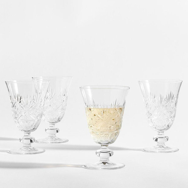 Antique Cut Glass Goblets, Set of 4 - Clear