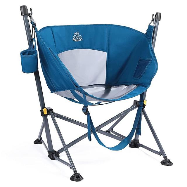 DEERFAMY Camping Swinging Chair, Breathable Folding Hammock Chair with Stand, Portable Rocking Chair Hold up to 350 lbs, Oversize Swing Chair for Outside, Car Camp, Lawn, Backyard, Outdoor
