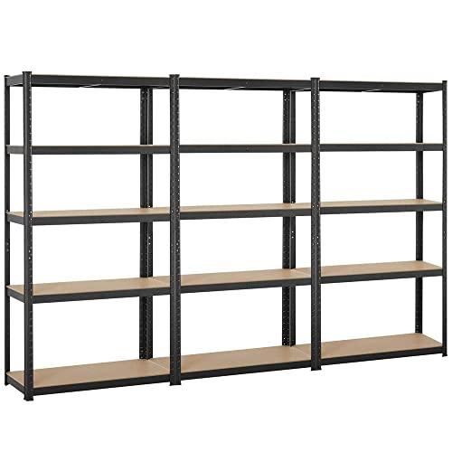 Yaheetech Black 5-Shelf Steel Shelving Unit Storage Rack Adjustable Garage Shelves Utility Rack Display for Home Office Garage 71in Height, 3 Packs