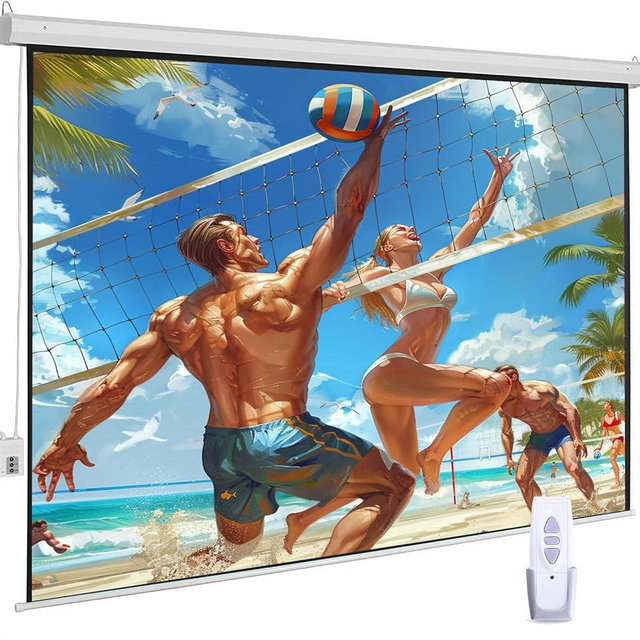 120" Motorized Projector Screen, Electric 4:3 Projector Screen with Remote Control, Indoor/Outdoor HD Movie Screen, Wall/Ceiling Mounted, Perfect for Home Office Theater TV, White