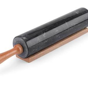 Flexzion Marble Rolling Pin Heavy Nonstick Stone Dough Roller - 10 Inch Polished Barrel with Wooden Handles & Cradle Stand for Baking Pastry Bread Pizza Cookies Pie Crust Pasta Tortillas (Black)
