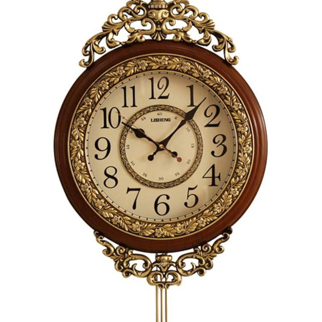 SHISEDECO Elegant, Traditional, Decorative, Hand Painted Modern Grandfather Wall Clock Fancy Ethnic Luxury Handmade Decoration, Swinging Pendulum for New Room or Office. Large. 29.5 Inch. Brown