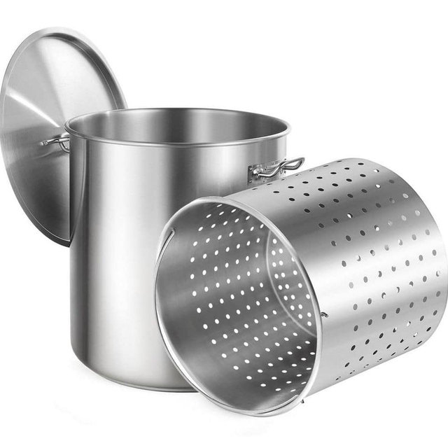 84 qt. Stainless Steel Stockpot, Large Cooking Pot with Basket, Lid & Handle, Heavy Duty Commercial Grade
