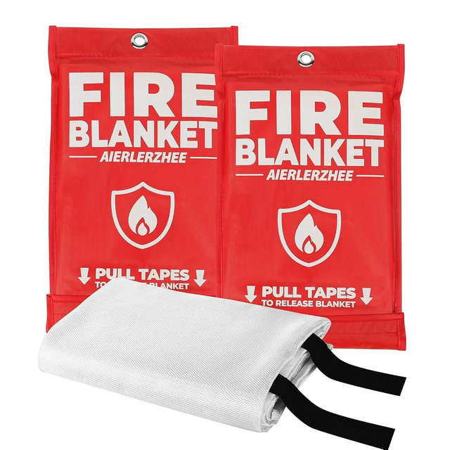 AIERLERZHEE Fire Blanket - 2 Pack 40" x 40" Emergency Fire Blanket for Kitchen and Home,Fireplace,School,Warehouse,Grill