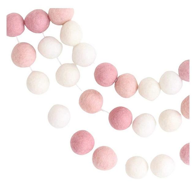 "Ombre Pink" Adjustable Handmade Felt Ball Garland by Sheep Farm Felt- White, Ivory, and Pink Pom Pom Garland. 1 inch balls. 7 feet. 28 felt balls.