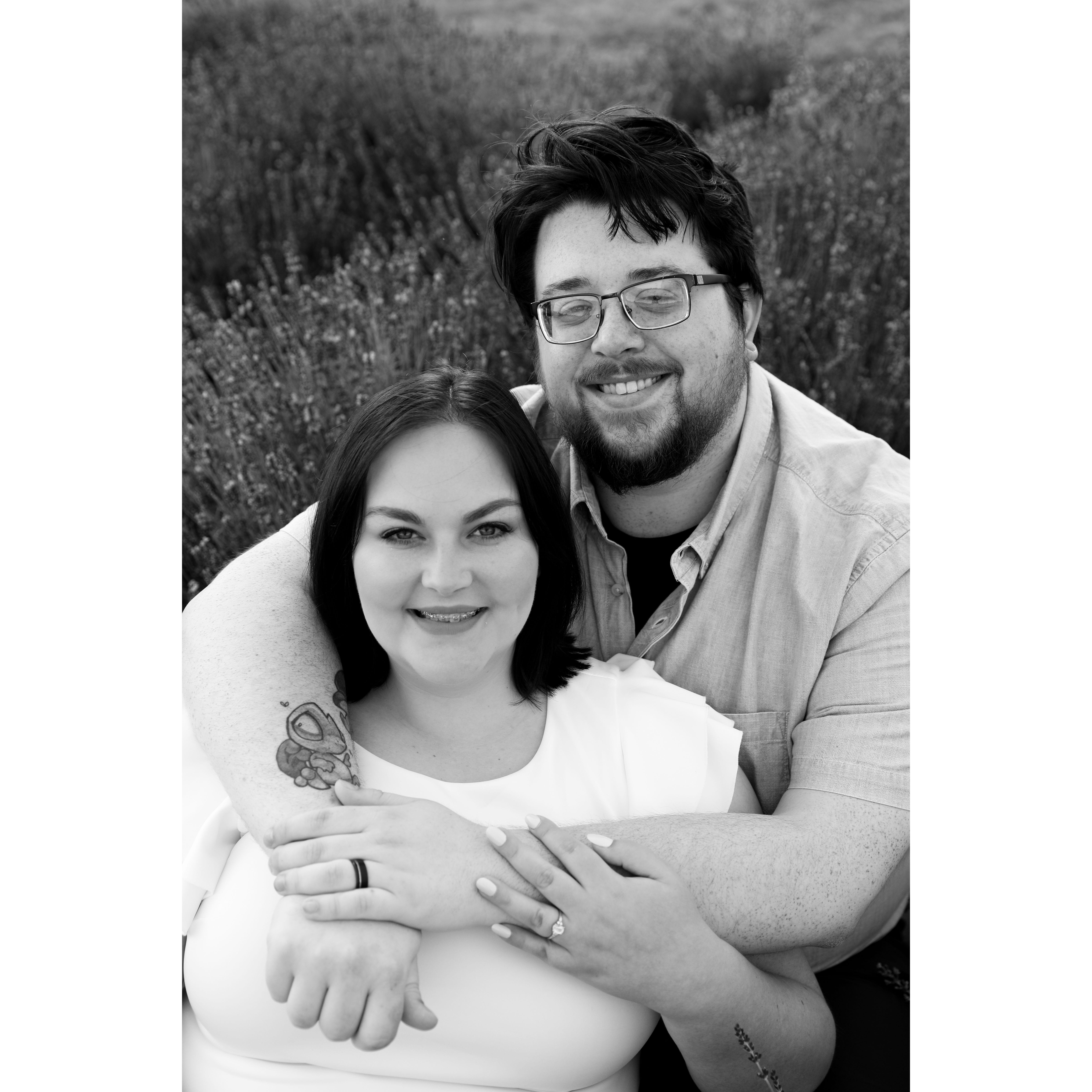 Engagement photoshoot at Sunset Ridge Lavender Farms. Photographer was Bloom Photography, LLC