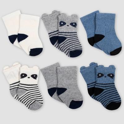 6pk Raccoon Wiggle Proof Crew Socks - Blue/Gray 0-6M