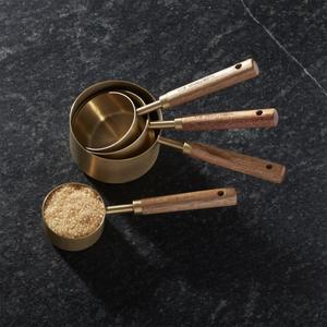 Acacia Wood and Gold Measuring Cups, Set of 4