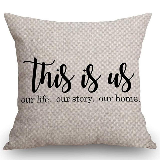 SSOIU Farmhouse Pillow Covers with This is Us Our Life Our Story Our Home Quote 18 x 18 Inch for Farmhouse Decor Housewarming Gifts for New Home