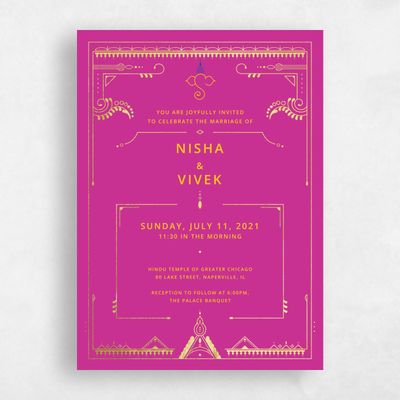 Fuchsia, Pink Wedding Invitation - Sona Stamp Foil