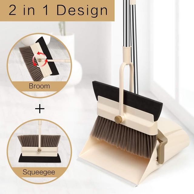 Household Broom And Dustpan Set Combo Artifact Standing Upright Standing Dustpan With Brush Large Butler Long Handled Pivoting Slippers Tubs Of Hair Combo Set Upright Eco Metal For Office Pets